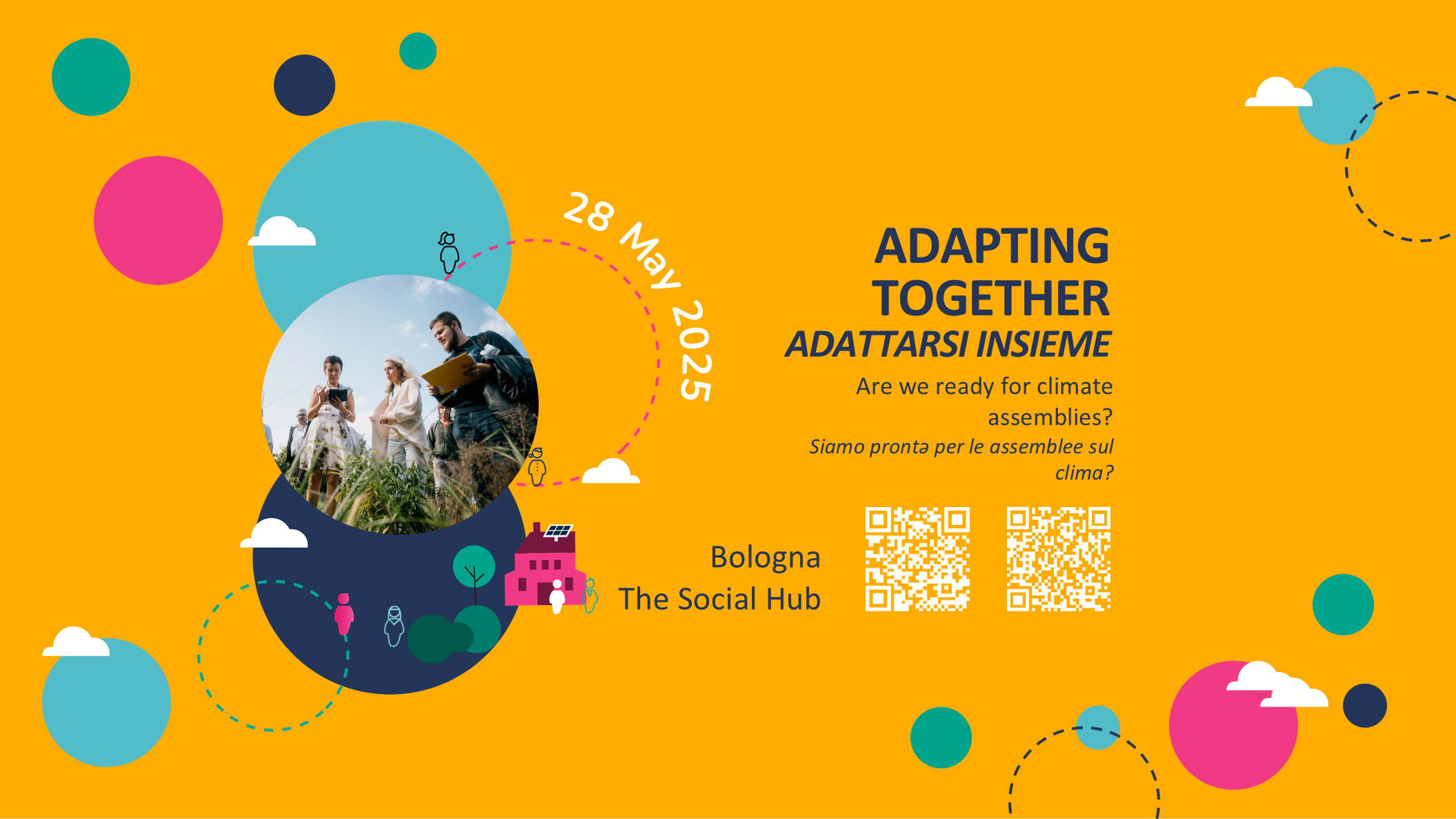 Save the Date graphic with date, location and QR code